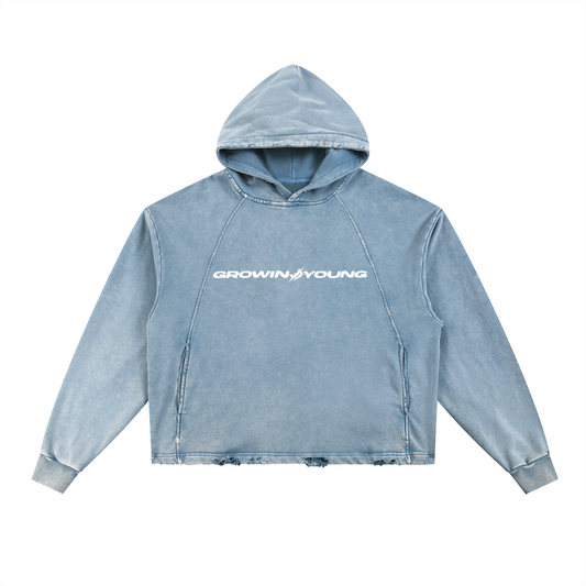 Vintage Washed Frayed-Hem Motto Hoodie