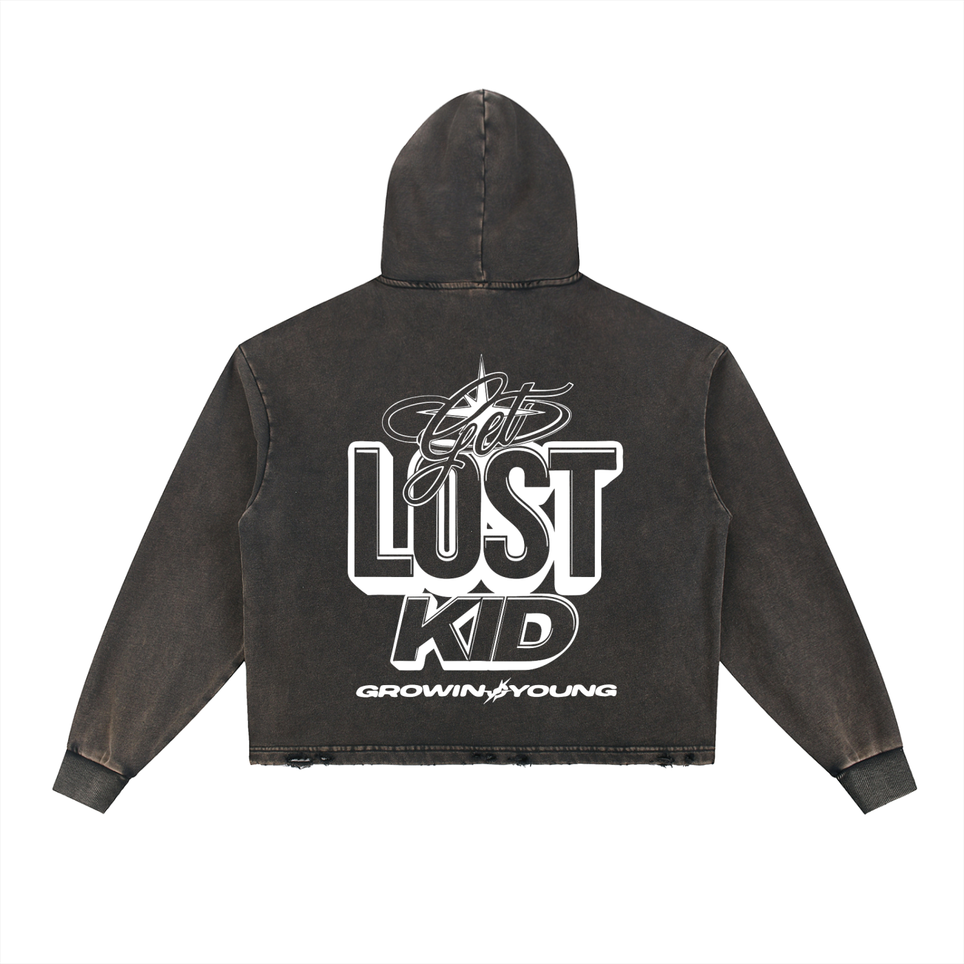 Vintage Washed Frayed-Hem Motto Hoodie