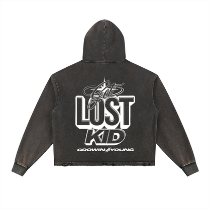 Vintage Washed Frayed-Hem Motto Hoodie