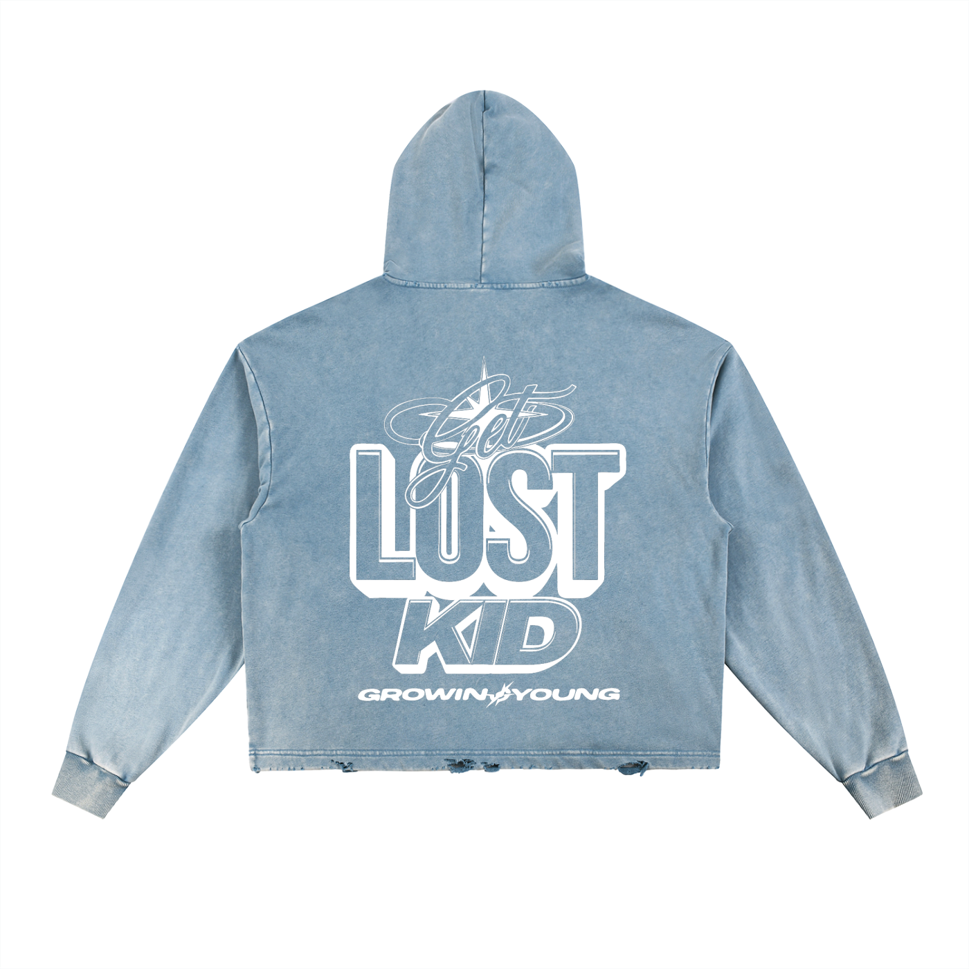 Vintage Washed Frayed-Hem Motto Hoodie
