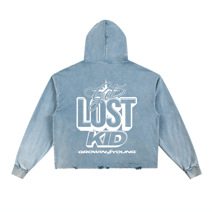 Vintage Washed Frayed-Hem Motto Hoodie